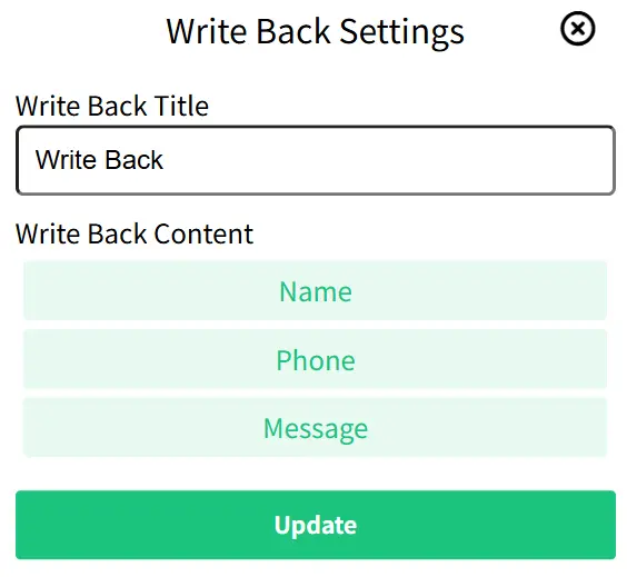 Write Back Settings Panel
