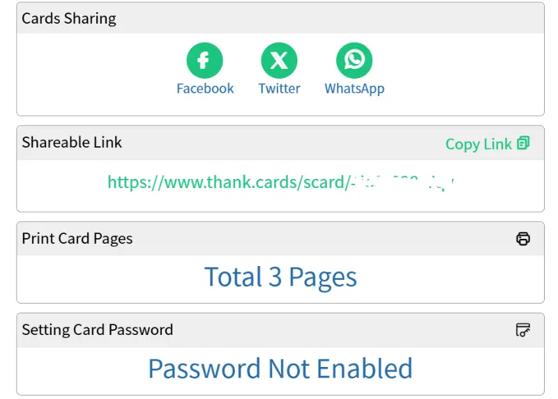 Sharing Card And Password Settings, Print Card Pages