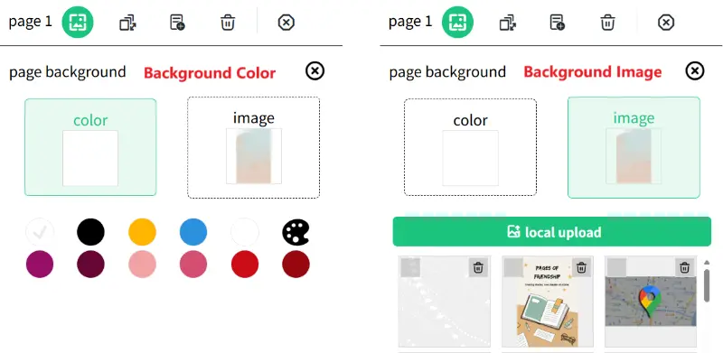 Card Page Background Color and Image Settings