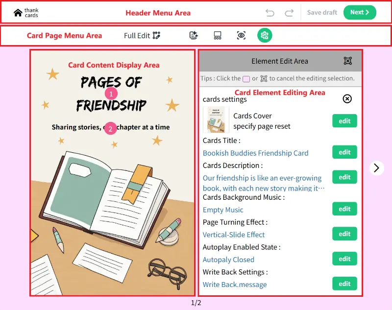 Card Editing Tool Functional Area Division